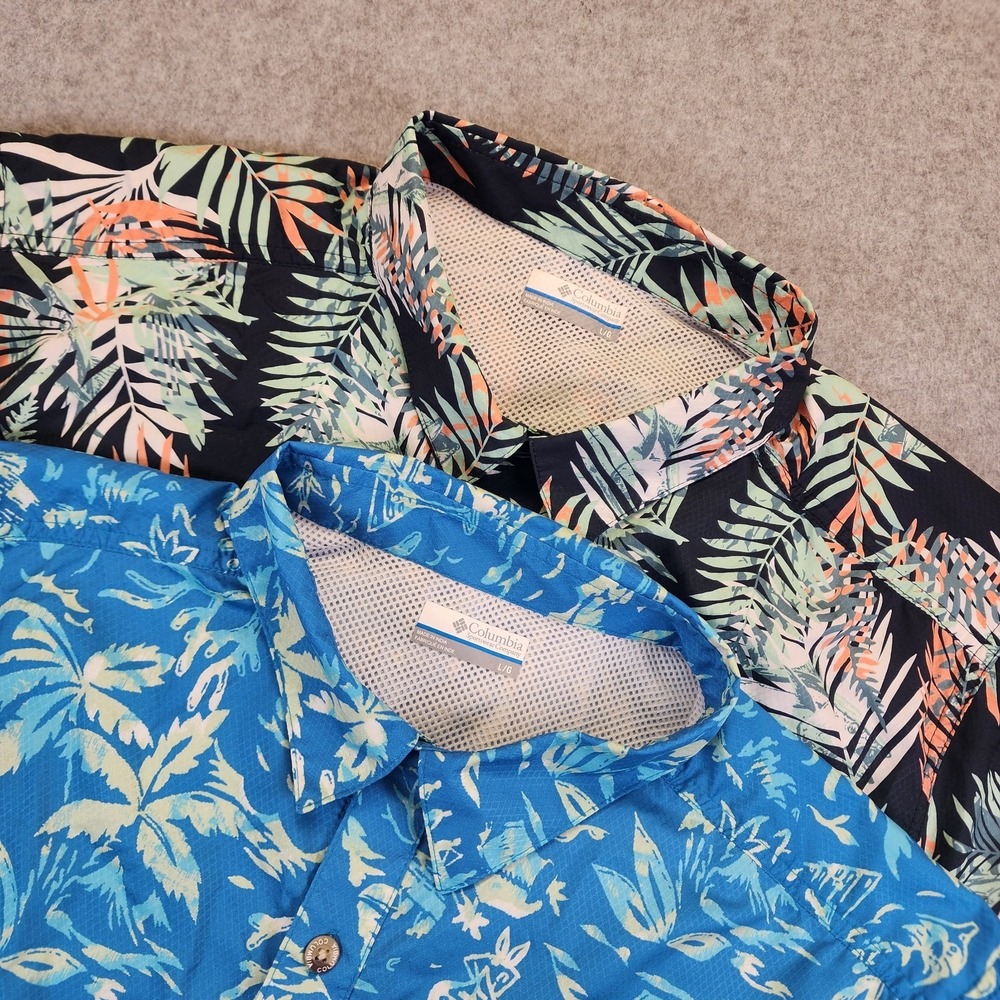 Columbia PFG Lot 2 Super Slack Tide Vented Shirts Mens‎ L Tropical Short Sleeve
